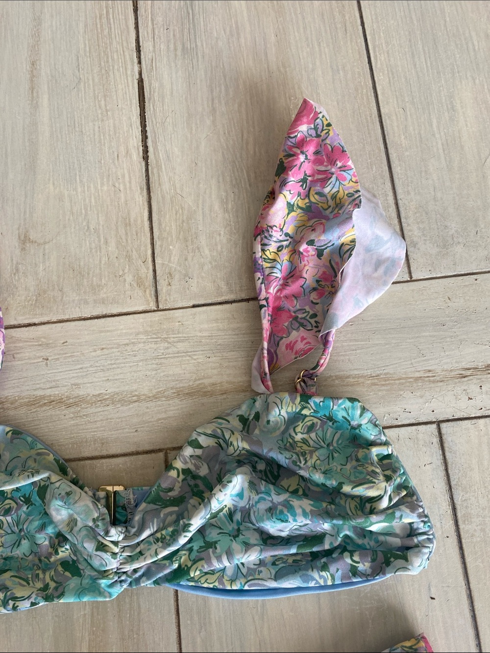Beach Riot Pink Blue Purple Floral Ruffle Bikini Set Small - Picture 6 of 10